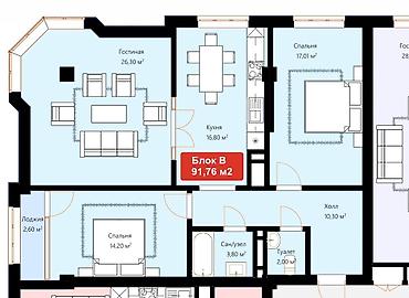 вариант бар: 3 комнаты, 92 м², Кок-Жар мкр Элитка, 5 этаж, ПСО (под самоотделку) — 1