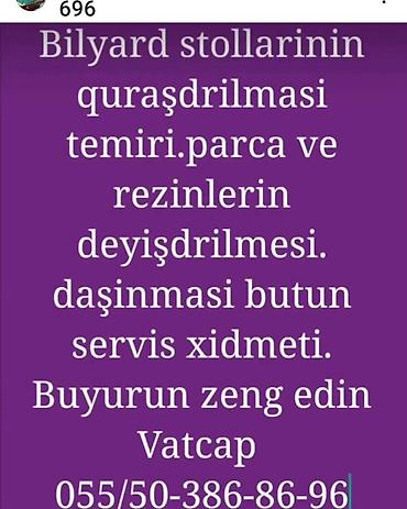 Bilyard masaları: Bilyard bilyard stollarinin qurawdrilmasi ve temiri.aksesuarlarin — 3