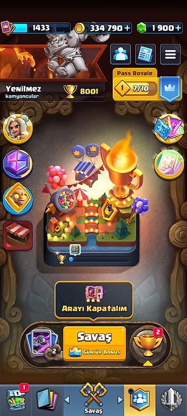clash royale hesabı: Clash Royale oyun hesabı - Kupa: 8001 - Qızıl: 334 790 - Yaşıl daş — 2
