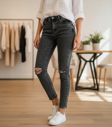 Farmerke: Predivne sive farmerice Na kolenima pocepan model Vel 26 sa puno — 1