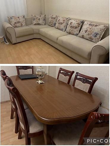 Künc divan – 340 AZN. Divan açılan bazalıdır, yataq dəsti