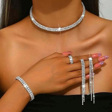 heklane torbe od pamučnih traka: Set: Earrings, Bracelet, Necklace, Material: Stainless steel