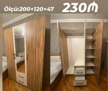 Dolablar: Yeni, 3 qapılı Düz dolab, Qarderob, paltar dolabı