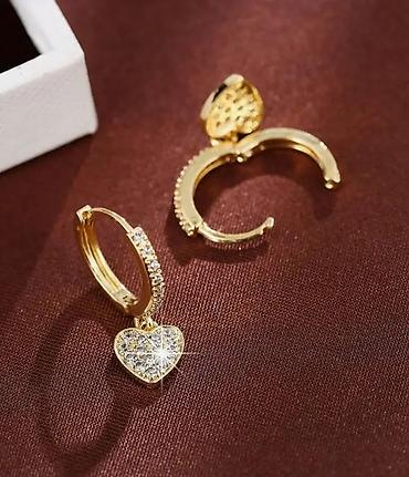 Minđuše: Zlatne minđuše alke sa priveskom srce - Dizajn: tanke alke sa visećim — 2