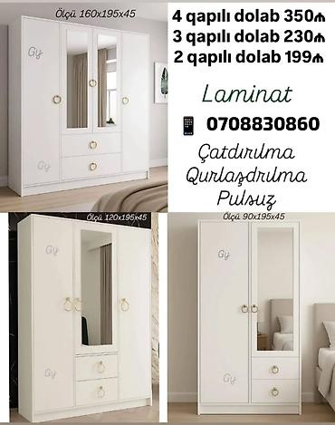 taxta dolab: Ağ rəngli laminat paltar dolabları - 4 qapılı dolab – ölçü — 1