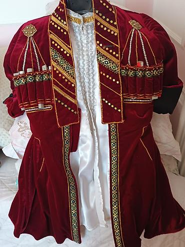 Digər kişi geyimləri: Qırmızı məxmərdən kişi milli geyimi – çuxa-komplekt - Material: qalın — 3