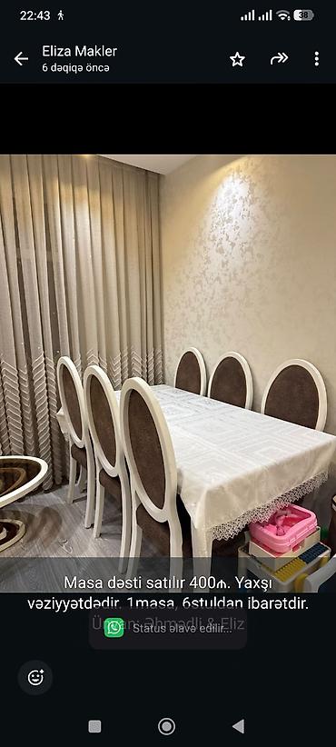 Masa dəsti satılır 400₼. Yaxşı vəziyyətdədir. 1masa, 6stuldan