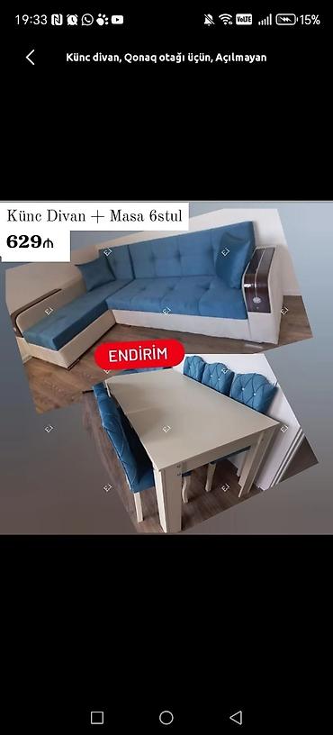arkalar: Künc divan + Masa və 6 stul dəsti - Qonaq otağı üçün uyğun tam dəst — 2