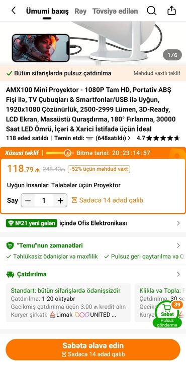 televizor satılır: Yeni Proyektor Pulsuz çatdırılma