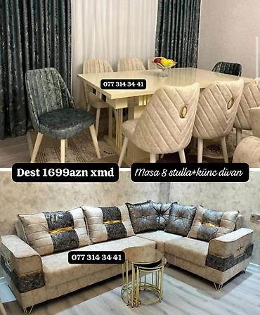 Masa və oturacaq dəstləri: Masa və 6 stul dəsti – Xmd • Komplekt: 1 yemək masası + 6 ədəd stul — 151