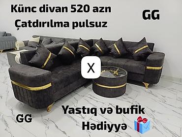 - Model: Künc divan dəsti - Rəng və üslub: Tünd boz/qaraya yaxın