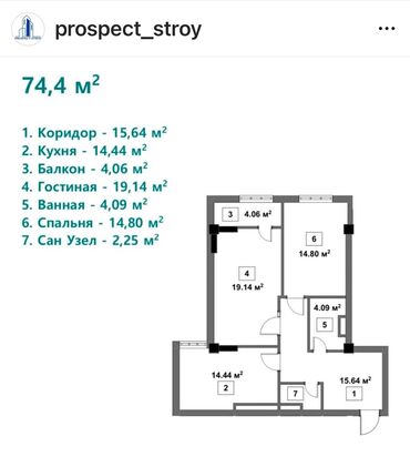 квартира баха магистрал: 2 комнаты, 77 м², Элитка, 7 этаж, ПСО (под самоотделку)