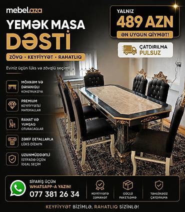 qara sam: Qonaq otağı üçün, Yeni, Açılan, Dördbucaq masa, 8 stul — 1