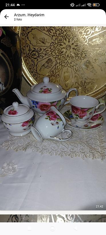 Qab-qacaq və mətbəx ləvazimatları: Çay dəsti, rəng - Göy, Farfor — 3
