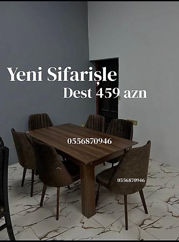 ders masa: Qonaq otağı üçün, Yeni, Açılmayan, Dördbucaq masa, 6 stul — 9