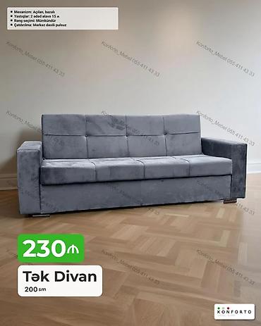 Divanlar: Tək divan – 200 sm - Mexanizm: açılan, bazalı (yataq funksiyalı, altı — 1