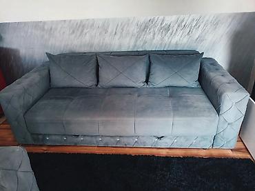 komode i nocni ormarici: Sivi tapacirani set za dnevni boravak – sofa, dvosjed/fotelja i tabure — 2