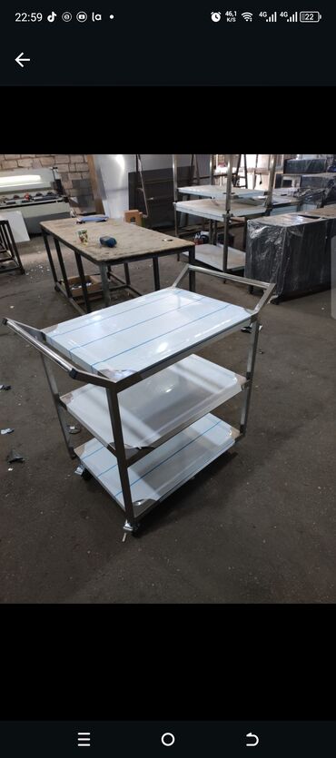 Restoran mebeli: Üç mərtəbəli paslanmayan poladdan hazırlanmış servis arabası. İki — 3