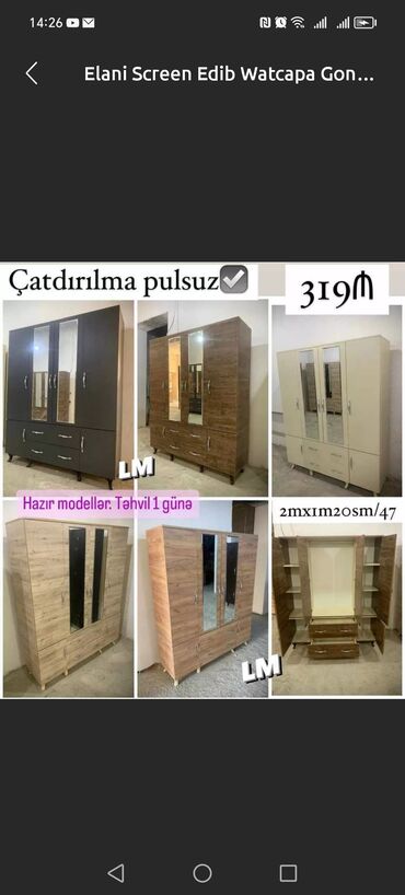 Dolablar: Yeni, 4 qapılı Düz dolab, Dolab-asılqan — 6