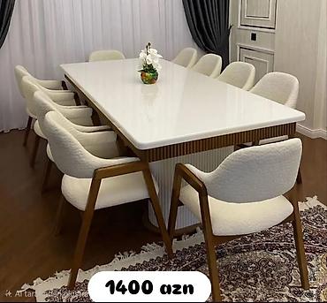 metbex ucun asma tavanlar: Mətbəx/Qonaq otağı üçün dəst - Düzbucaqlı, parlaq ağ üstlü stol – — 1