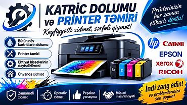 turbo katriç: Katric dolumu və printer təmiri Bütün növ printerlərin katric dolumu — 9