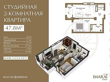 86: 1 комната, 47 м², Тунгуч мкр Элитка, 3 этаж, ПСО (под самоотделку) — 7