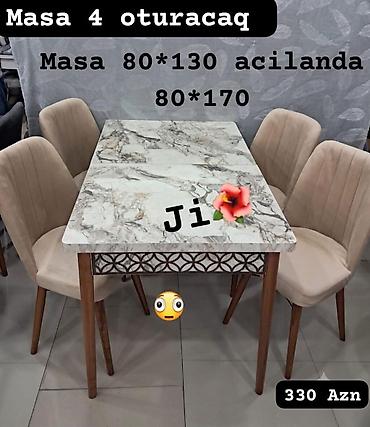 masa metbext: Masa və 4 oturacaqdan ibarət mətbəx dəsti. - Masa ölçüsü: 80×130 sm — 2