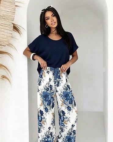 ca deca: Ženski komplet – oversized majica i široke pantalone sa floralnim — 5