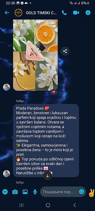 Parfemi: Parfemi – cjenovnik i odabrani mirisi Veličine i cijene: - 30 ml – — 7