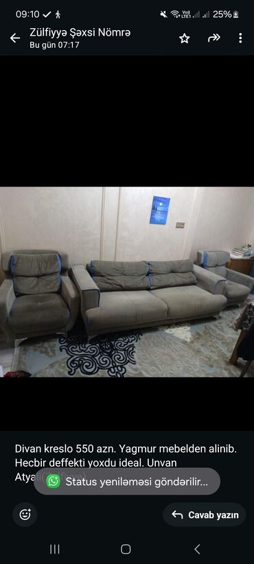 Tavalar: İşlənmiş, Divan, 2 kreslo