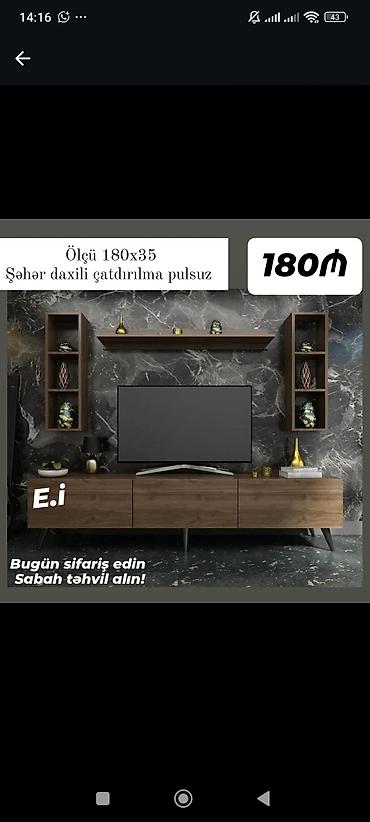 TV altlığı: TV stendi və asma rəf dəsti - Ölçü: 180 x 35 - Komplekt: geniş TV — 1
