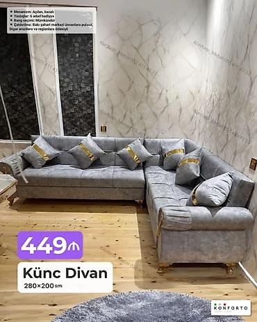 Künc divan – 280×200 sm - Mexanizm: açılan, bazalı (alt hissə saxlanc