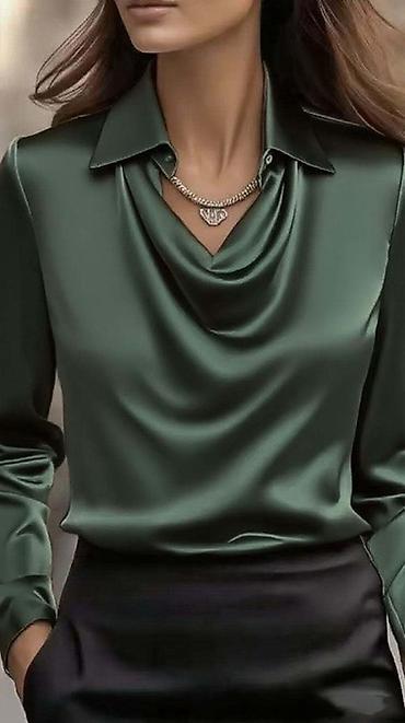 Košulje: 💫Elegantna satenska košulja sa drapiranim (vodopad) izrezom - — 5