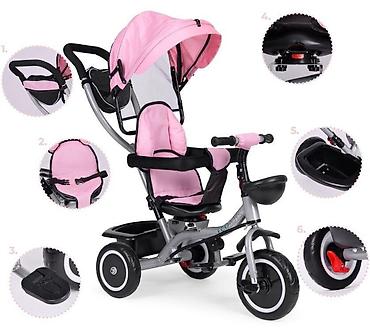 full speed electric: ECOTOYS 2u1 tricikl sa rotirajućim sedištem i sklopivom tendom – Pink — 2