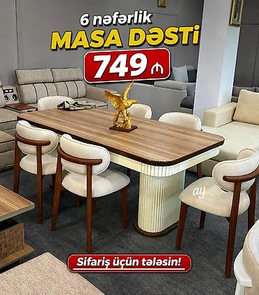 stol ustul: 6 nəfərlik masa dəsti – 749 ₼ - Komplekt: 1 ədəd yemək masası + 6 — 1