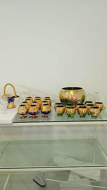 dekor vitrin: Qızıl işləməli bəzəkli şüşə dəst - Material: qalın şüşə, xaricdən — 3