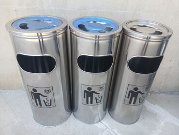 Tullantı qabları: Paslanmayan poladdan hazırlanmış bu silindrik zibil qutusu həm daxili — 10