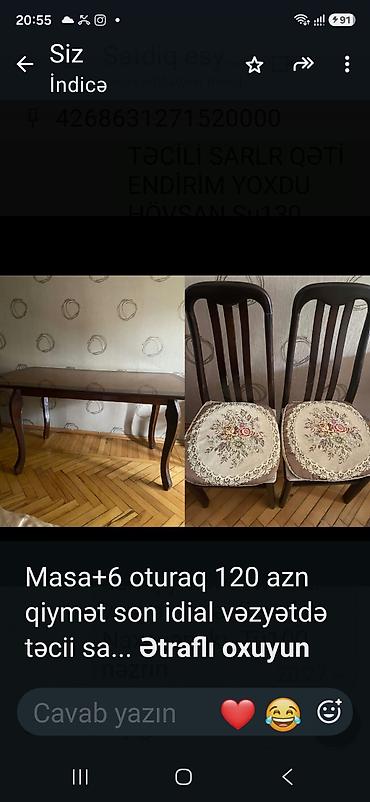 İşlənmiş, 6 stul