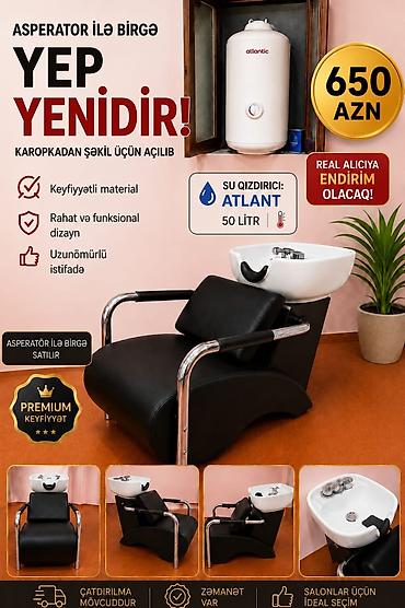 Gözəllik və estetika avadanlığı: Yeni işlədilməmiş salona saç yumaq üçün 50 litrlik su aspiratoru ilə — 1