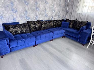 Divan və kreslo dəstləri: Mavi məxməri künc divan dəsti - Rəng: parlaq kobalt-mavi - Material — 5