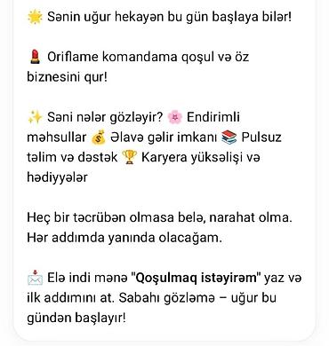 ailə qurmaq: Oriflame məhsulları və komanda fürsətləri - Komandaya qoşulub şəxsi — 1