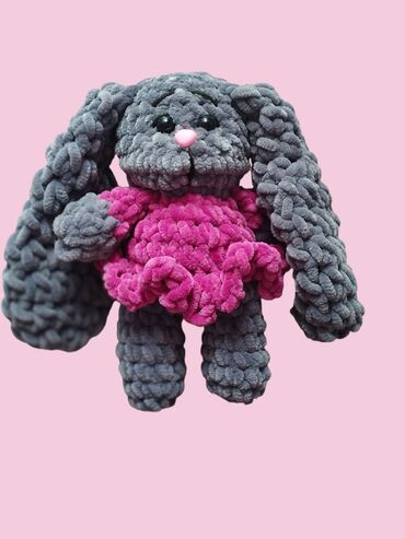 eilik robot цена бишкек: Вязаная игрушка «Зайка с длинными ушками» - Материал: плюшевая