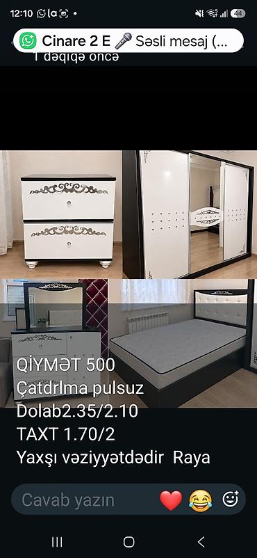 Yataq otağı mebel dəsti Dəst tərkibi: - Taxt: 1.70 m enində, yumşaq