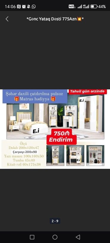 Yataq otağı dəstləri: Təknəfərlik çarpayı, Dolab — 2