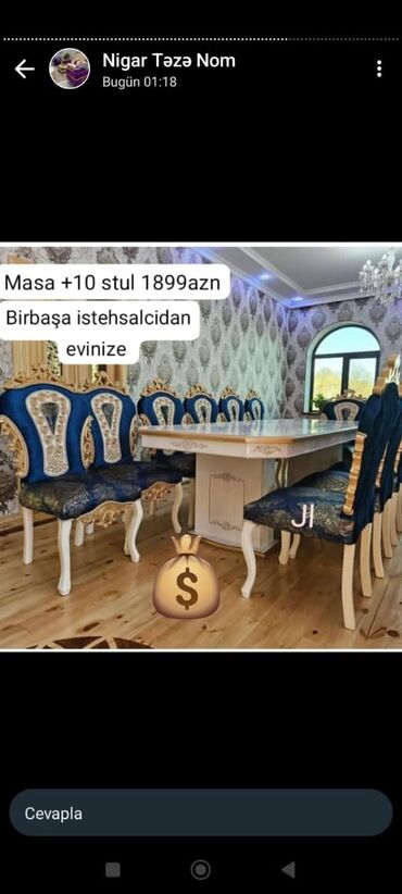 Masa və oturacaq dəstləri: Masa ve 10 oturacaq rəng seçimi var