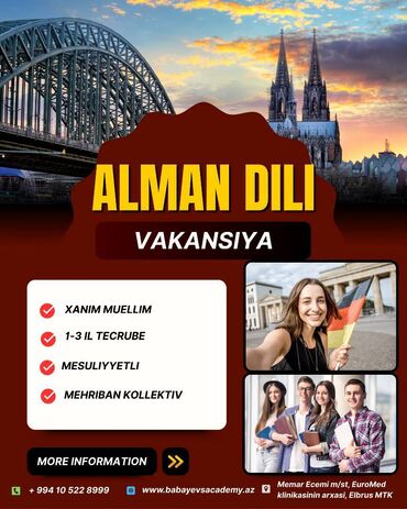 Inzibati heyət: Müəllim tələb olunur, Xarici dillər, 3-5 illik təcrübə, Tam iş günü