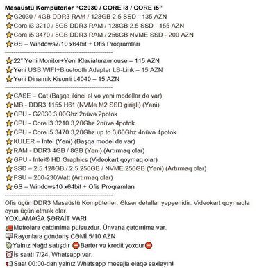 Masaüstü kompüterlər və iş stansiyaları: Masaüstü Kompüterlər “G2030 / CORE i3 / CORE i5” ⭐G2030 / 4GB DDR3 RAM -da lalafo.az — 2 Masaüstü kompüterlər və iş stansiyaları: Masaüstü Kompüterlər “G2030 / CORE i3 / CORE i5” ⭐G2030 / 4GB DDR3 RAM — 2