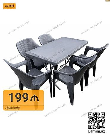 Ev və bağ: Bağ üçün masa dəsti - Komplekt: 1 ədəd düzbucaqlı masa + 6 ədəd — 1