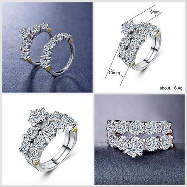 свадебное кольцо: Набор женских колец c цирконом и цветовой кодировкой - 2 шт, S