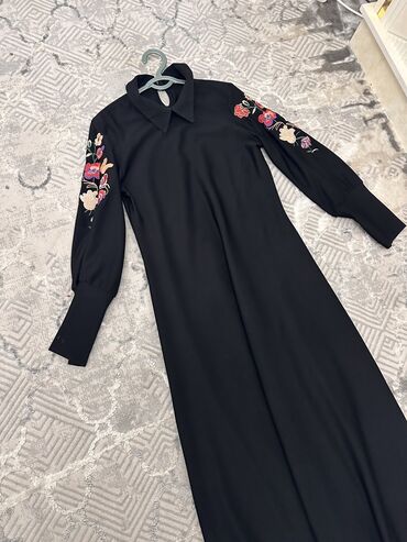 длинный черный сарафан: Повседневное платье, Турция, Осень-весна, Длинная модель, Прямое